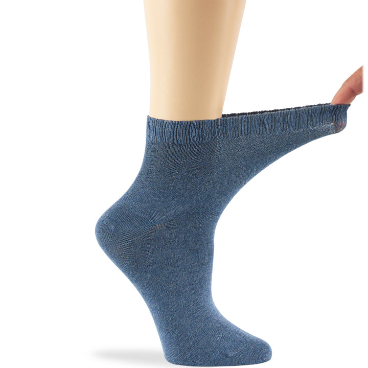 women-bamboo-diabetic-ankle-sock-thin-soft-breathable-seamless-non-binding-4 pairs-large-denim-blue