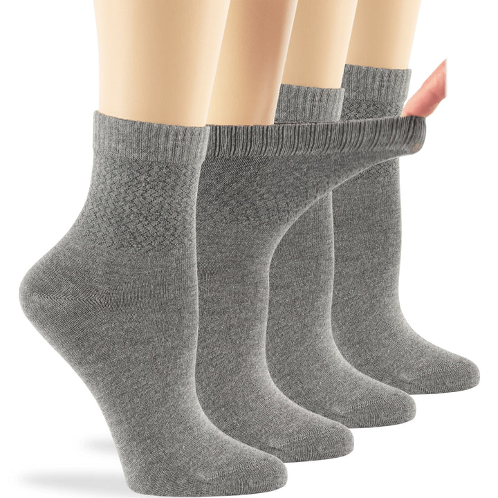 women-bamboo-diabetic-ankle-sock-thin-soft-breathable-seamless-non-binding-4 pairs-large-gray