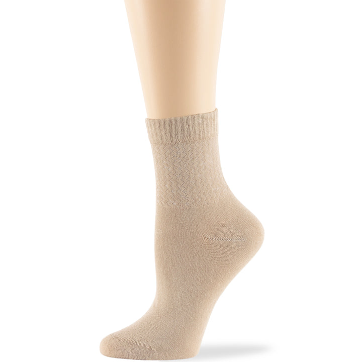 women-bamboo-diabetic-ankle-sock-thin-soft-breathable-seamless-non-binding-4 pairs-large-light-beige-wheat