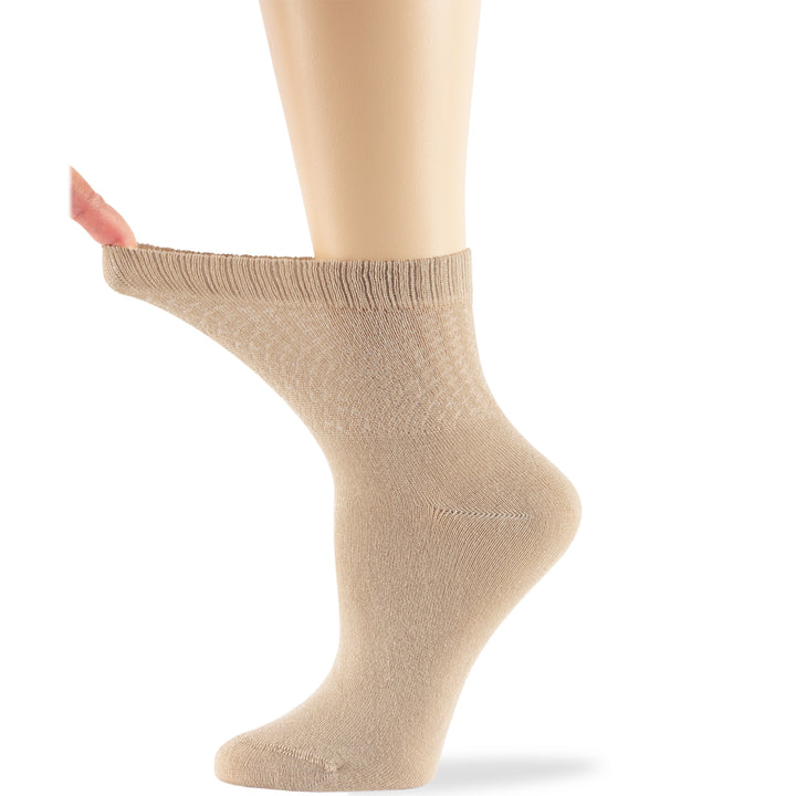 women-bamboo-diabetic-ankle-sock-thin-soft-breathable-seamless-non-binding-4 pairs-large-light-beige