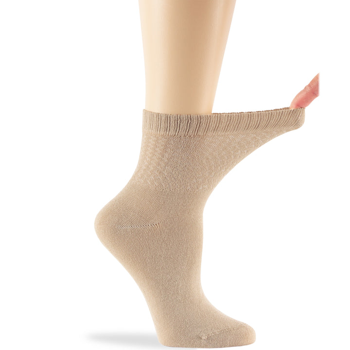 women-bamboo-diabetic-ankle-sock-thin-soft-breathable-seamless-non-binding-4 pairs-large-light-beige-wheat