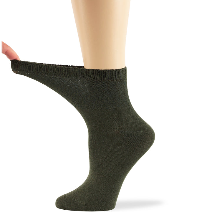 women-bamboo-diabetic-ankle-sock-thin-soft-breathable-seamless-non-binding-4 pairs-large-olive-green