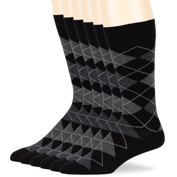 men-cotton-dress-socks-6-pack-crew-large-10-13-argyle-patterned-black