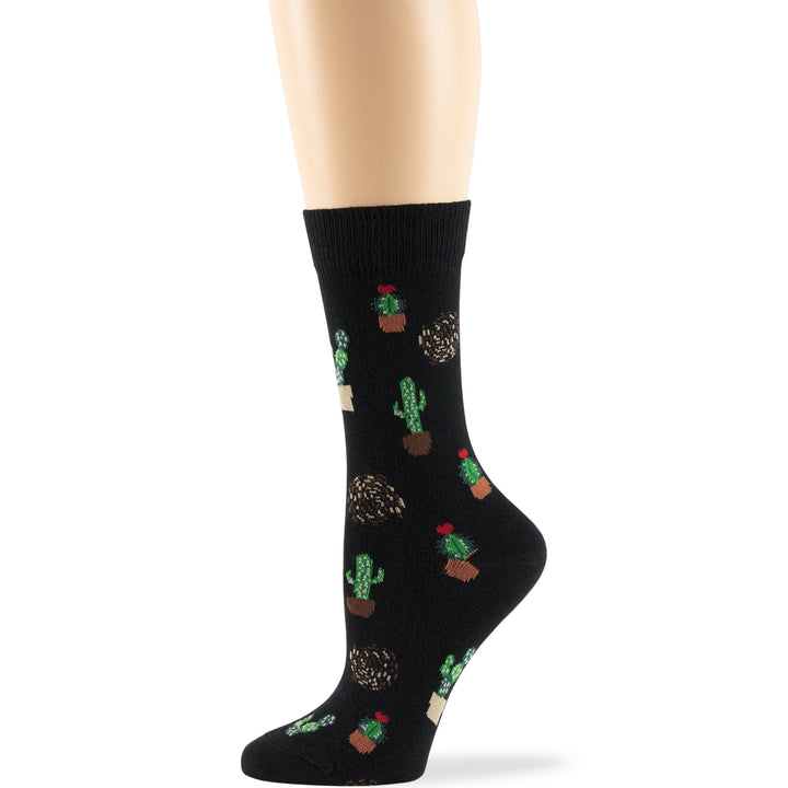 women-cotton-calf-socks-4 pack-large-cactus-desert-black