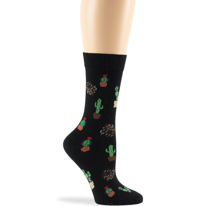 women-cotton-calf-socks-4 pack-large-cactus-desert-black