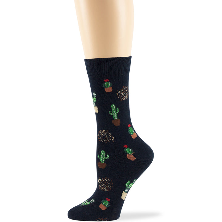 women-novelty-cotton-calf-socks-4 pack-large-cactus-desert-dark-navy