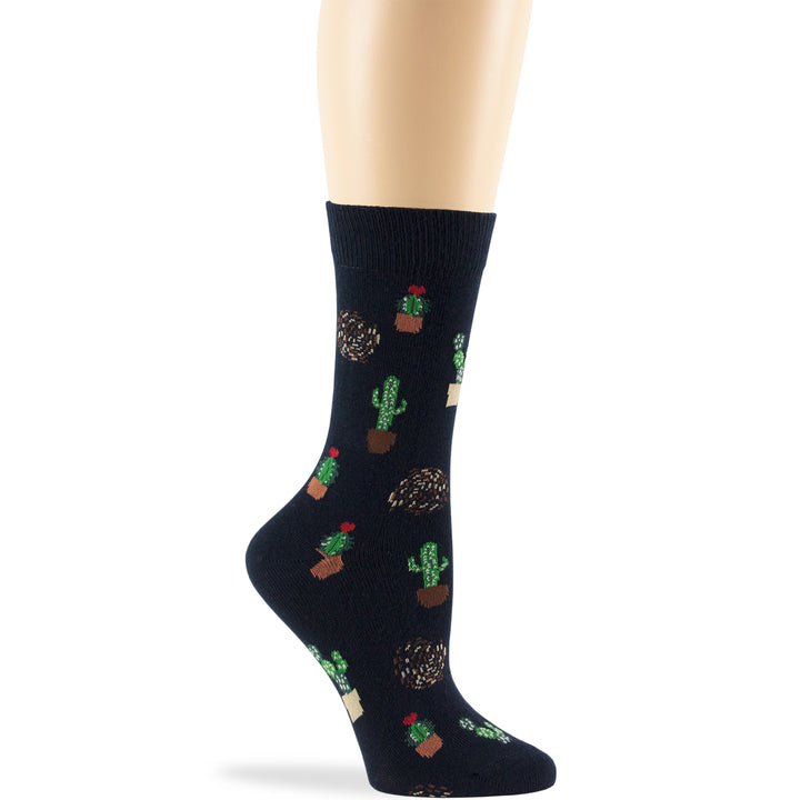 women-novelty-cotton-calf-socks-4 pack-large-cactus-desert-dark-navy