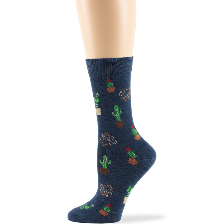 women-cotton-calf-socks-4 pack-large-cactus-desert-light-navy