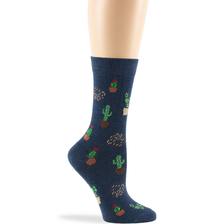 women-cotton-calf-socks-4 pack-large-cactus-desert-light-navy