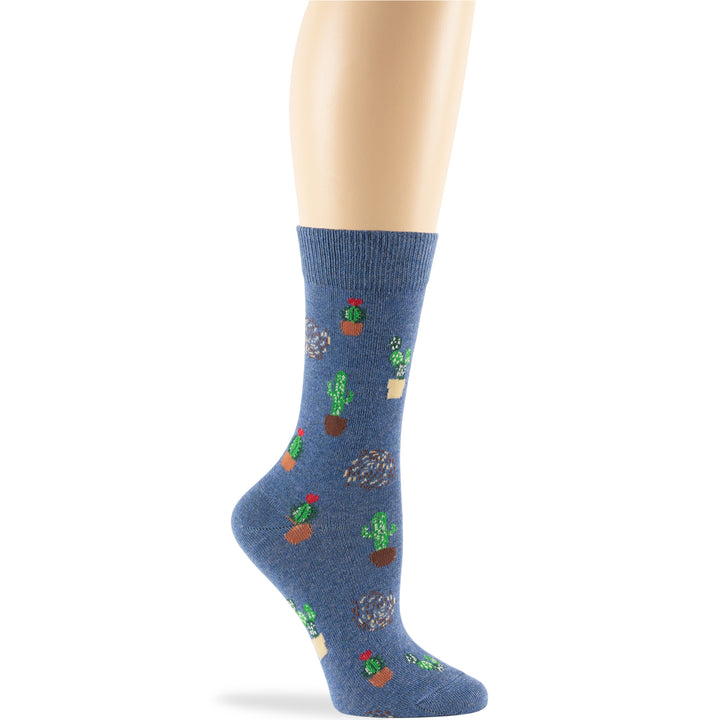 women-novelty-cotton-calf-socks-4 pack-large-cactus-desert-denim-blue