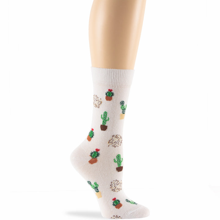 women-novelty-cotton-calf-socks-4 pack-large-cactus-desert-white