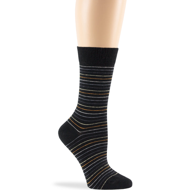 women-novelty-cotton-crew-socks-4 pairs-large-stripes-black