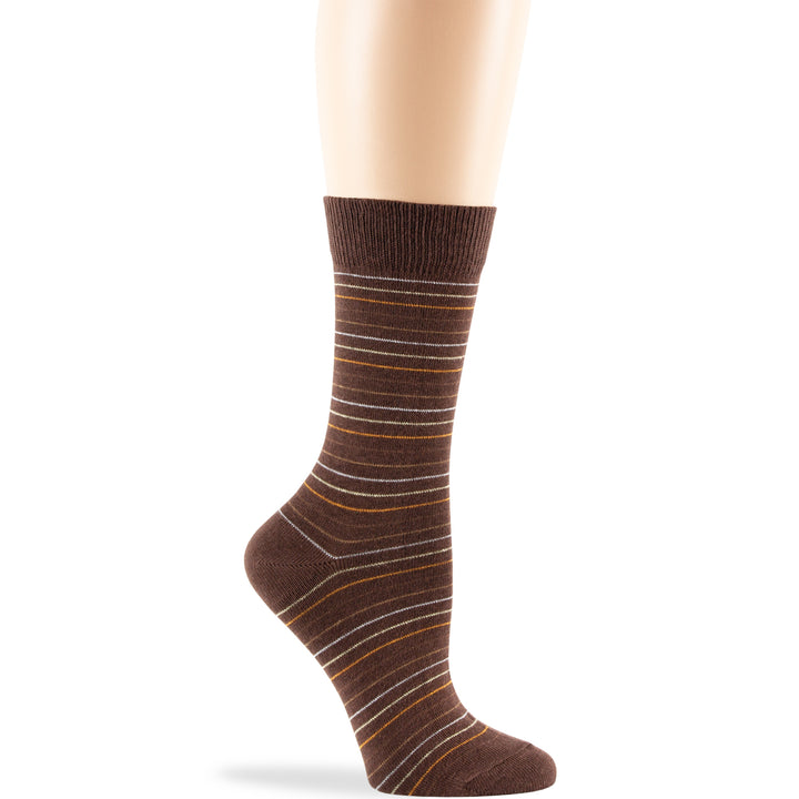 women-novelty-cotton-crew-socks-4 pairs-large-stripes-brown