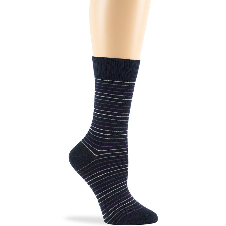 women-cotton-calf-socks-4 pack-large-stripes-navy-blue