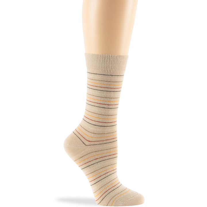 women-fun-cotton-crew-socks-4 pairs-large-stripes-light-beige-tan