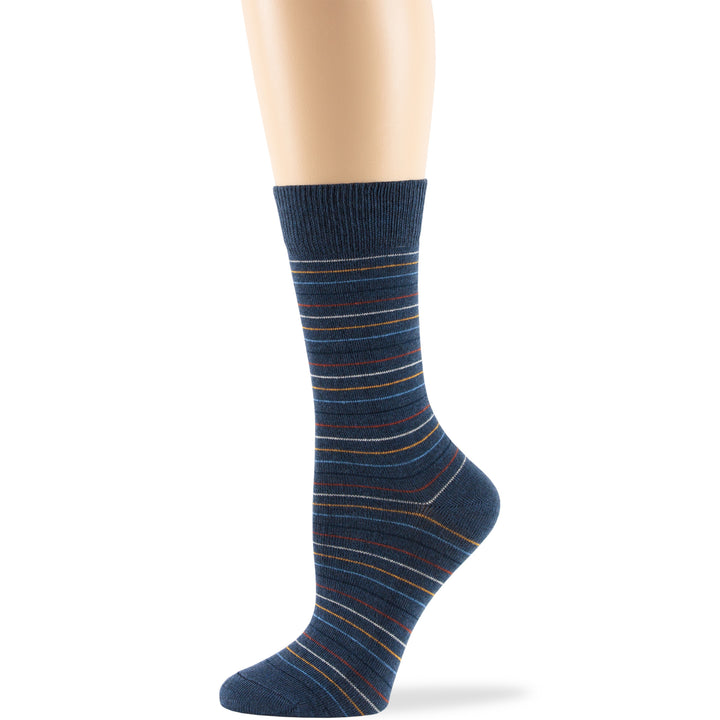 women-cotton-crew-socks-4 pack-large-stripes-light-navy-blue