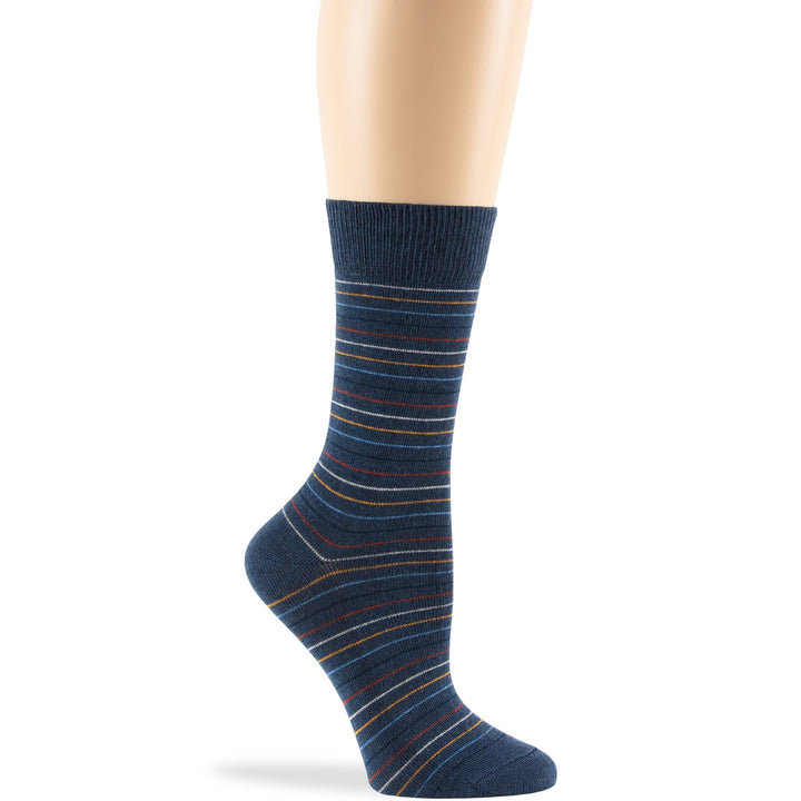 women-cotton-crew-socks-4 pack-large-stripes-light-navy-blue