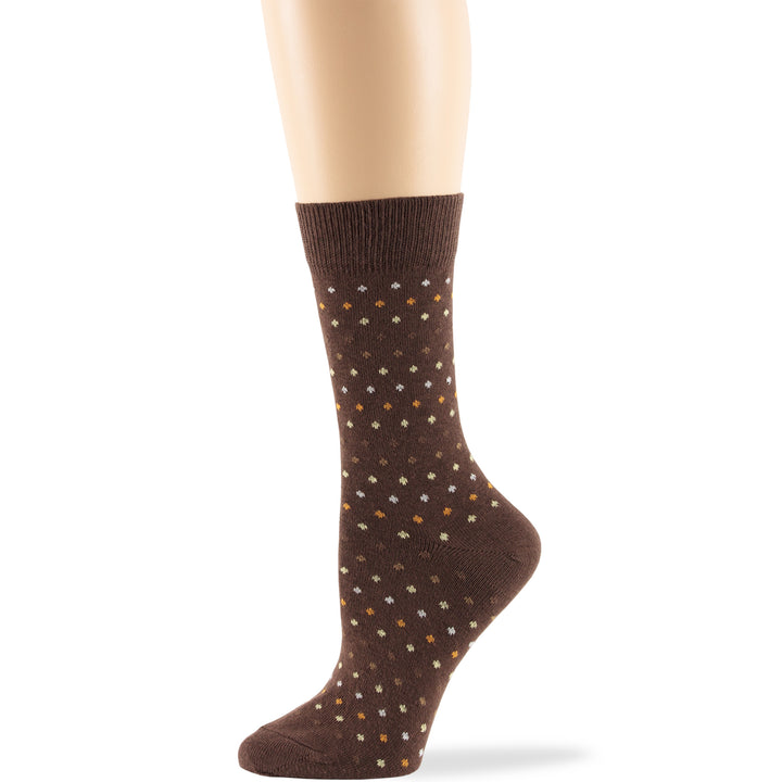 women-novelty-cotton-crew-socks-4 pairs-large-dots-brown