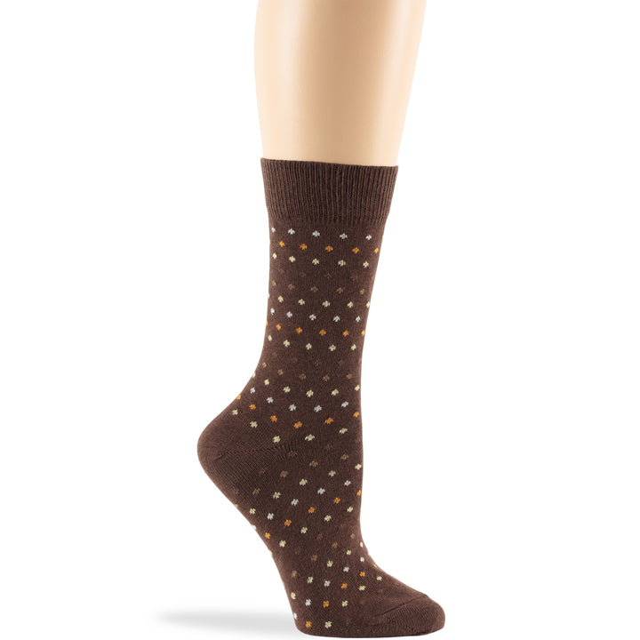 women-novelty-cotton-crew-socks-4 pairs-large-dots-brown