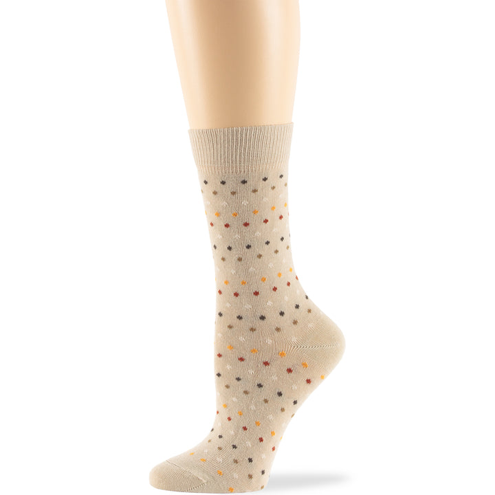 women-fun-cotton-crew-socks-4 pairs-large-dots-light-beige-tan