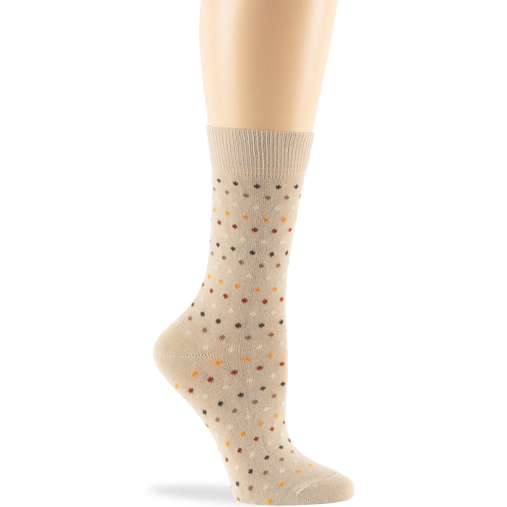 women-fun-cotton-crew-socks-4 pairs-large-dots-light-beige-tan