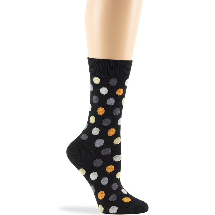 women-novelty-cotton-crew-socks-4 pairs-large-polka–black