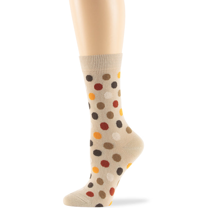 women-fun-cotton-crew-socks-4 pairs-large-polka-light-beige-tan