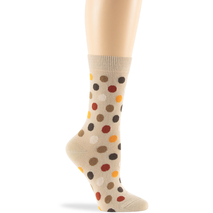 women-fun-cotton-crew-socks-4 pairs-large-polka-light-beige-tan