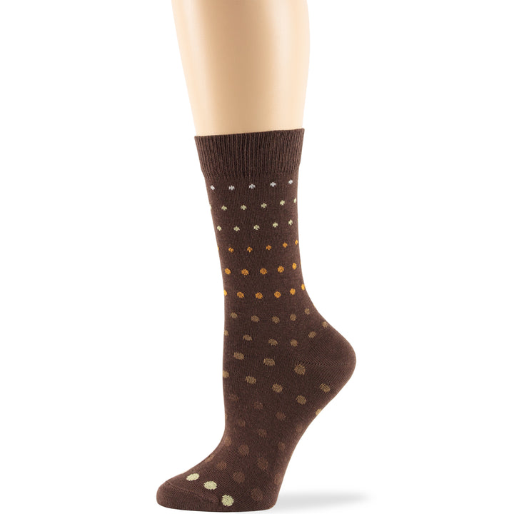 women-novelty-cotton-crew-socks-4 pairs-large-polka-dots-brown