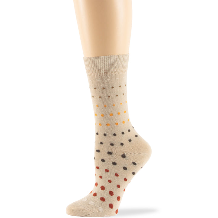 women-fun-cotton-crew-socks-4 pairs-large-polka-dots-light-beige-tan