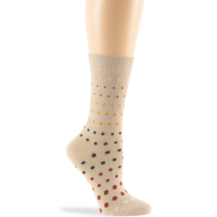 women-fun-cotton-crew-socks-4 pairs-large-polka-dots-light-beige-tan