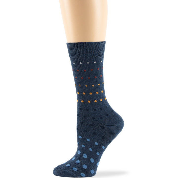 women-cotton-crew-socks-4 pack-large-polka-dots-light-navy-blue