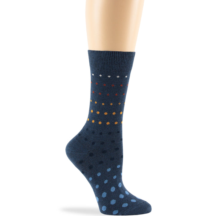 women-cotton-crew-socks-4 pack-large-polka-dots-light-navy-blue