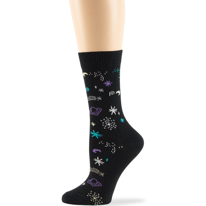 women-novelty-cotton-calf-socks-4 pack-large-space-cosmos-black