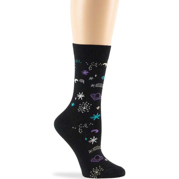 women-cotton-calf-socks-4 pairs-large-space-cosmos-black