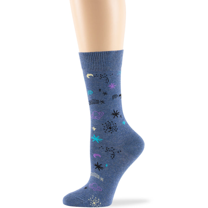 women-cotton-calf-socks-4 pairs-large-space-cosmos-denim-blue