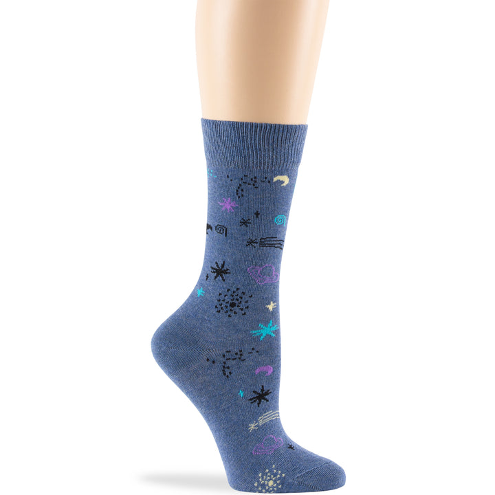 women-cotton-calf-socks-4 pairs-large-space-cosmos-denim-blue