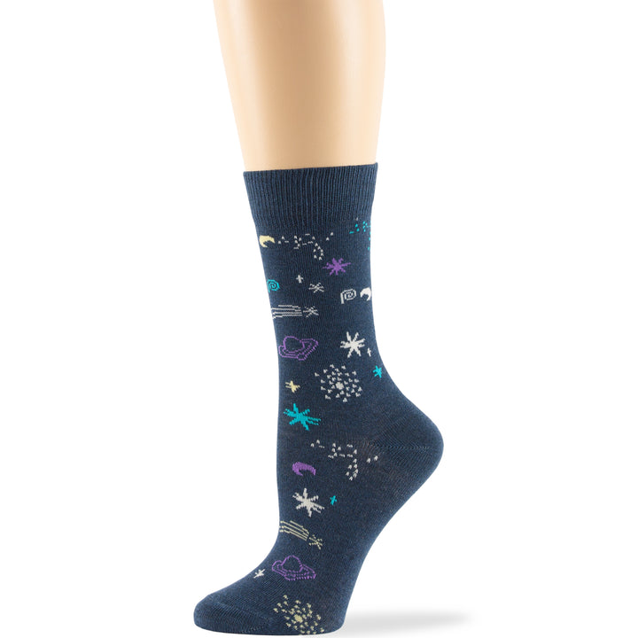 women-cotton-calf-socks-4 pairs-large-space-cosmos-light-navy