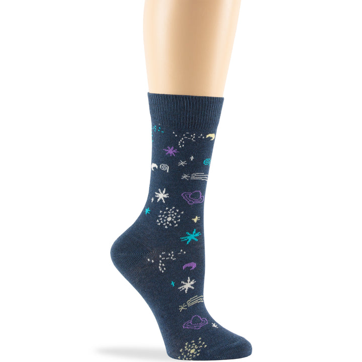women-cotton-calf-socks-4 pairs-large-space-cosmos-light-navy