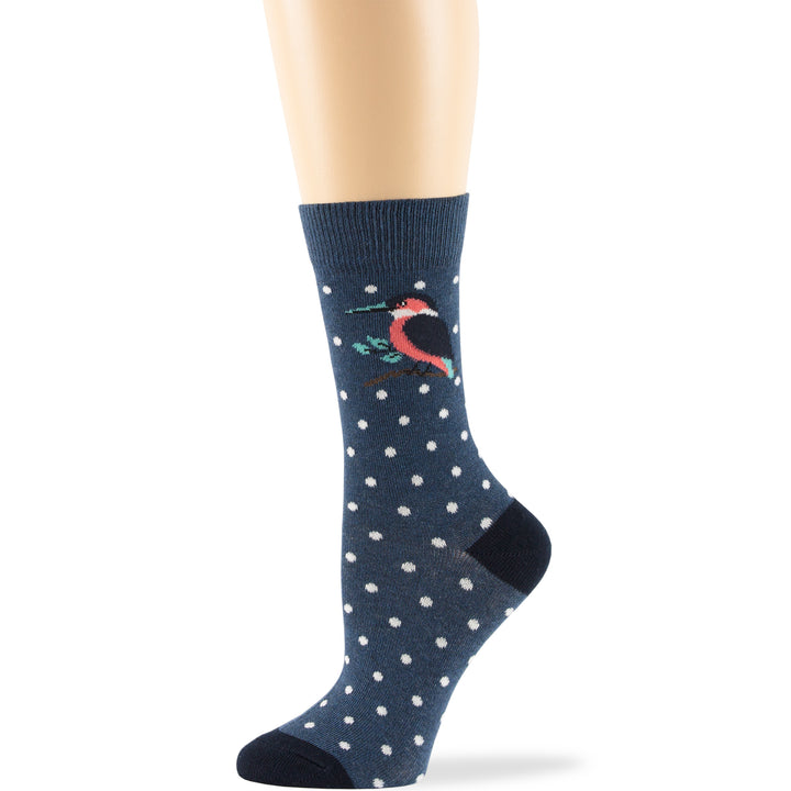 women-novelty-cotton-calf-socks-4 pack-large-robin-birds-blue