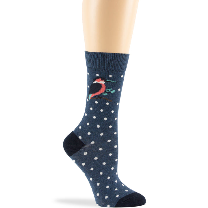 women-novelty-cotton-calf-socks-4 pack-large-robin-birds-blue