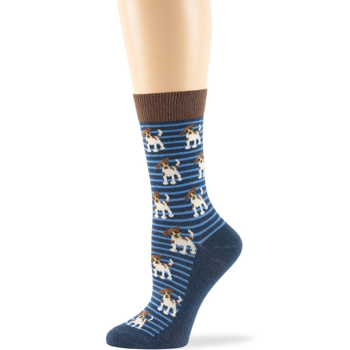 women-cotton-calf-socks-4 pack-large-medium-spaniel-beagle-chihuahua-puppy-light-navy