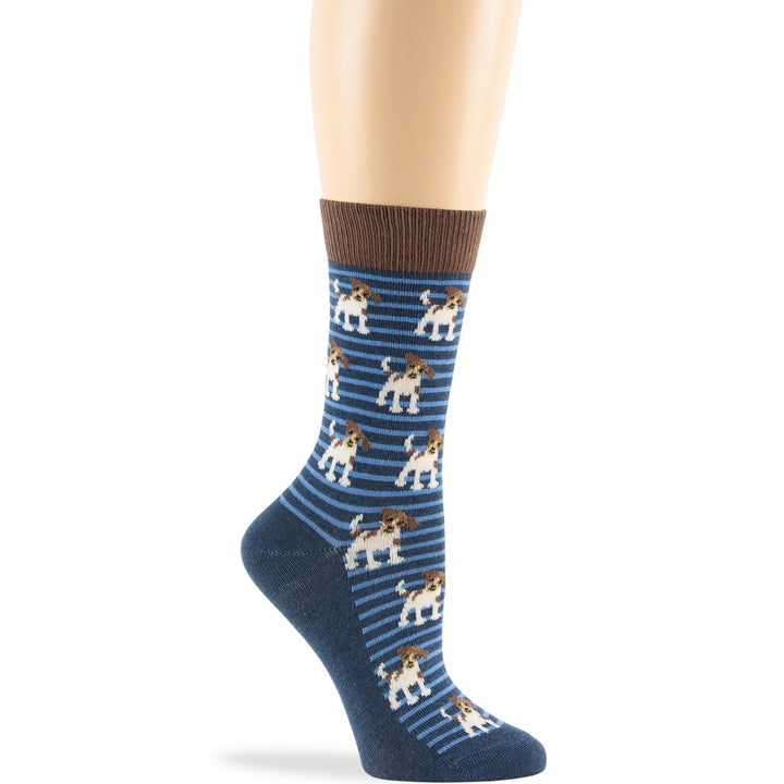 women-cotton-calf-socks-4 pack-large-medium-spaniel-beagle-chihuahua-puppy-light-navy