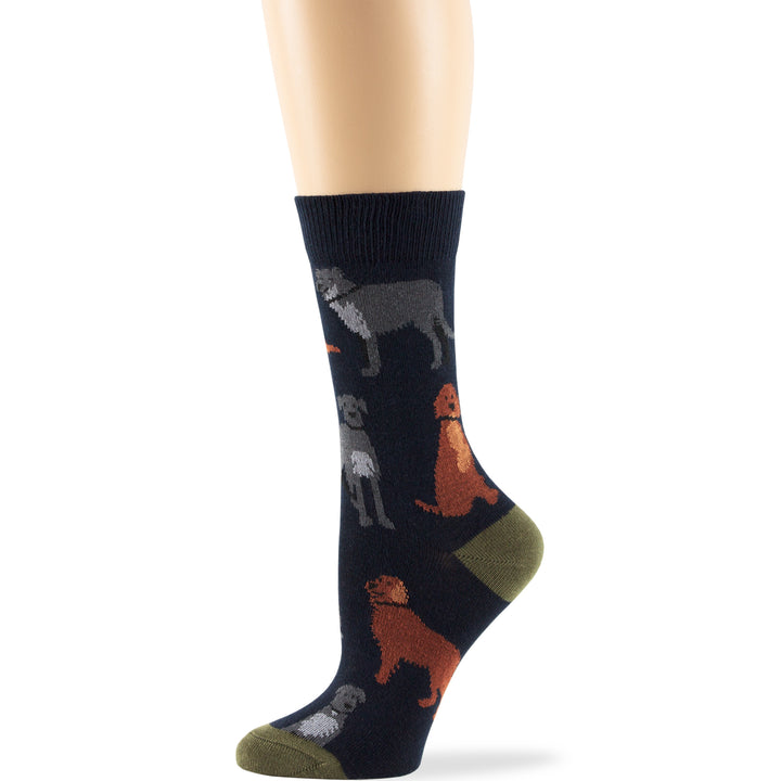 women-novelty-cotton-calf-socks-4 pack-large-dogs-golden-irish setter-terrier-navy-blue