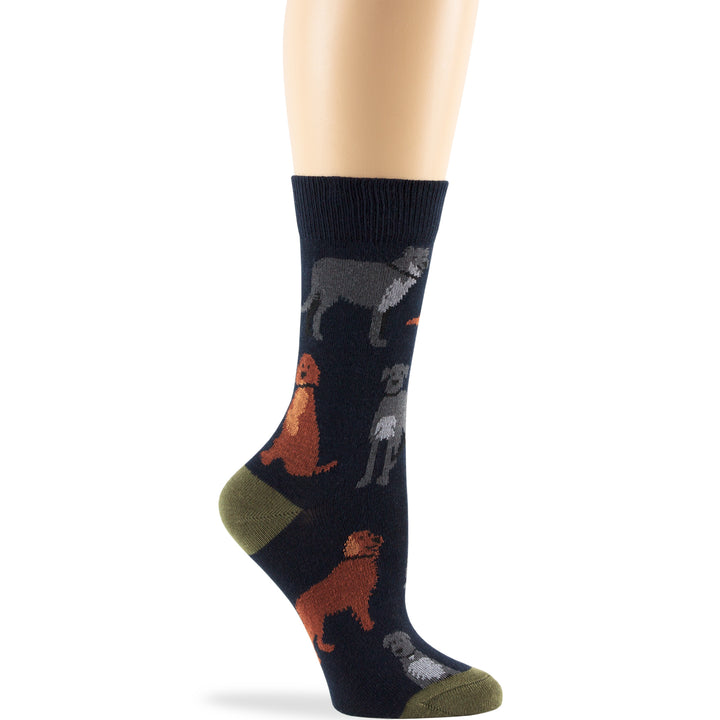 women-novelty-cotton-calf-socks-4 pack-large-dogs-golden-irish setter-terrier-navy-blue