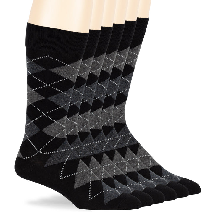 men-cotton-dress-socks-6-pack-crew-large-10-13-argyle-patterned-black