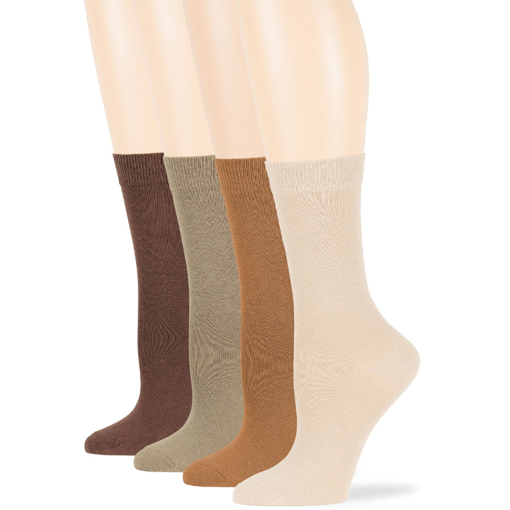 women-cotton-socks-4-pack-large-10-12-crew-brown-khaki-golden-brown-light-beige