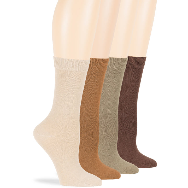 women-cotton-socks-4-pack-large-10-12-crew-brown-khaki-golden-brown-light-beige