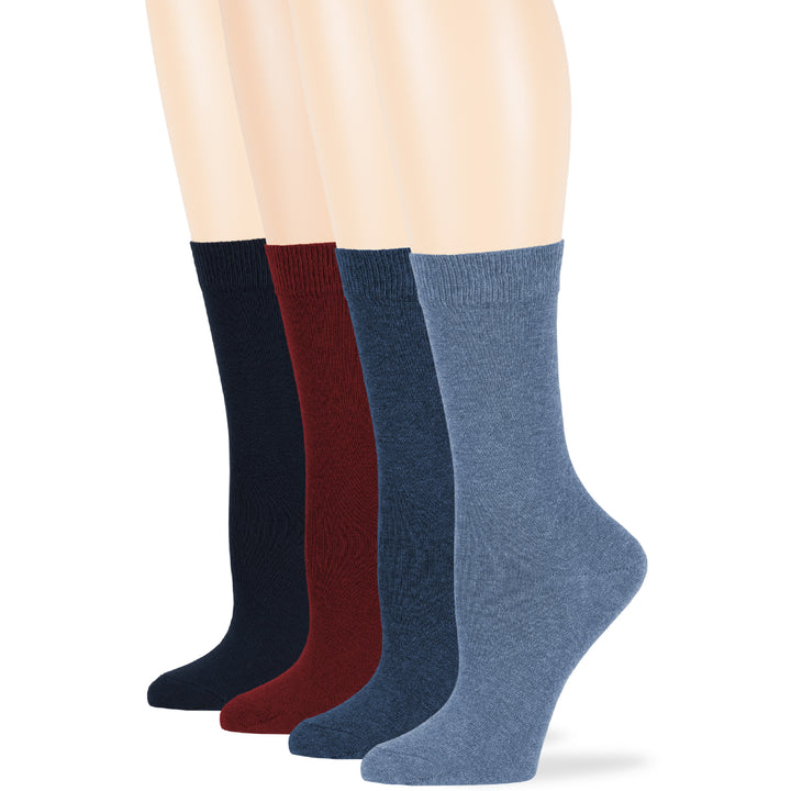 women-cotton-socks-4-pack-large-10-12-crew-dark-navy-burgundy-light-navy-denim-blue